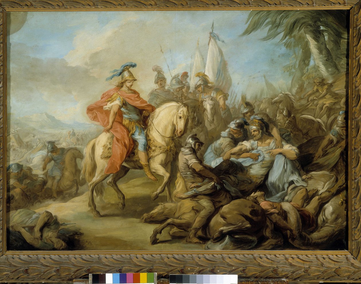 イスタンブール購入 ペルシャ絵画 騎馬戦闘シーン（モザイク画） ペルシャ王国の国境で君臨したインドの王アレクサンダーとポロスは