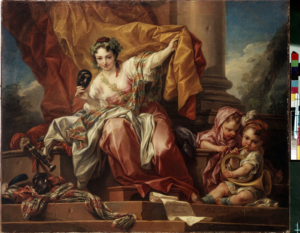 喜劇のアレゴリー。 Carle Van Loo (1705-1765) の絵画。 キャンバスに油彩 作： カール・ヴァン・ルー
