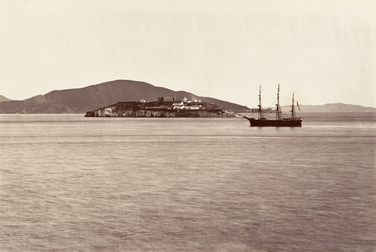 アルカトラズ島、サンフランシスコ、1868 ～ 69 年、約 20 年頃に印刷 1876年。 作： カールトン・エモンズ・ワトキンス