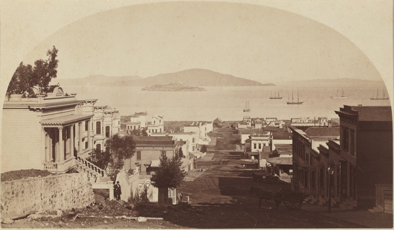 アルカトラズ島とサンフランシスコ湾、北方向、1880年代（写真） 作： カールトン・エモンズ・ワトキンス