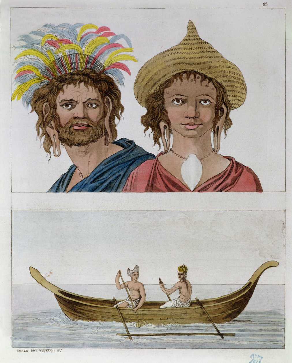 1820年頃、ジュールズフェラーリオの「ルコスチュームアンシアンエモデルヌ」のイースター島の住民 作： カルロ・ボッティチェッリ