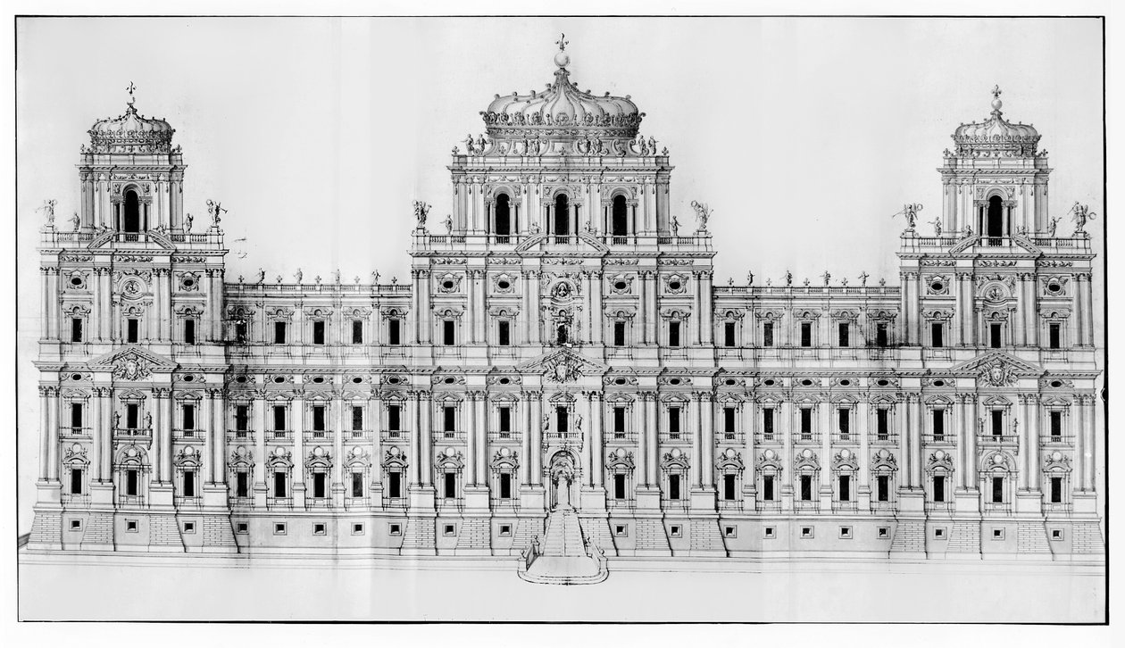 『Recueil du Louvre』第1巻のルーヴル東ファサードのプロジェクト。 10、1664（ペンとインク、紙で洗う） 作： カルロ・ライナルディ