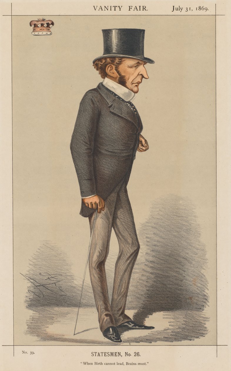 Vanity Fair: Statesman No. 26 When Birth cannot lead, Brains must., 1869. 作： カルロ
