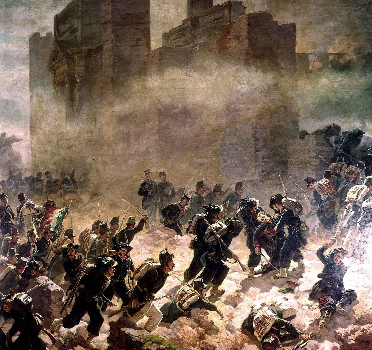 リソルジメント（イタリア統一）の際のローマのピア門の違反行為 1870年（油彩・キャンバス 作： カルロ・アデモロ