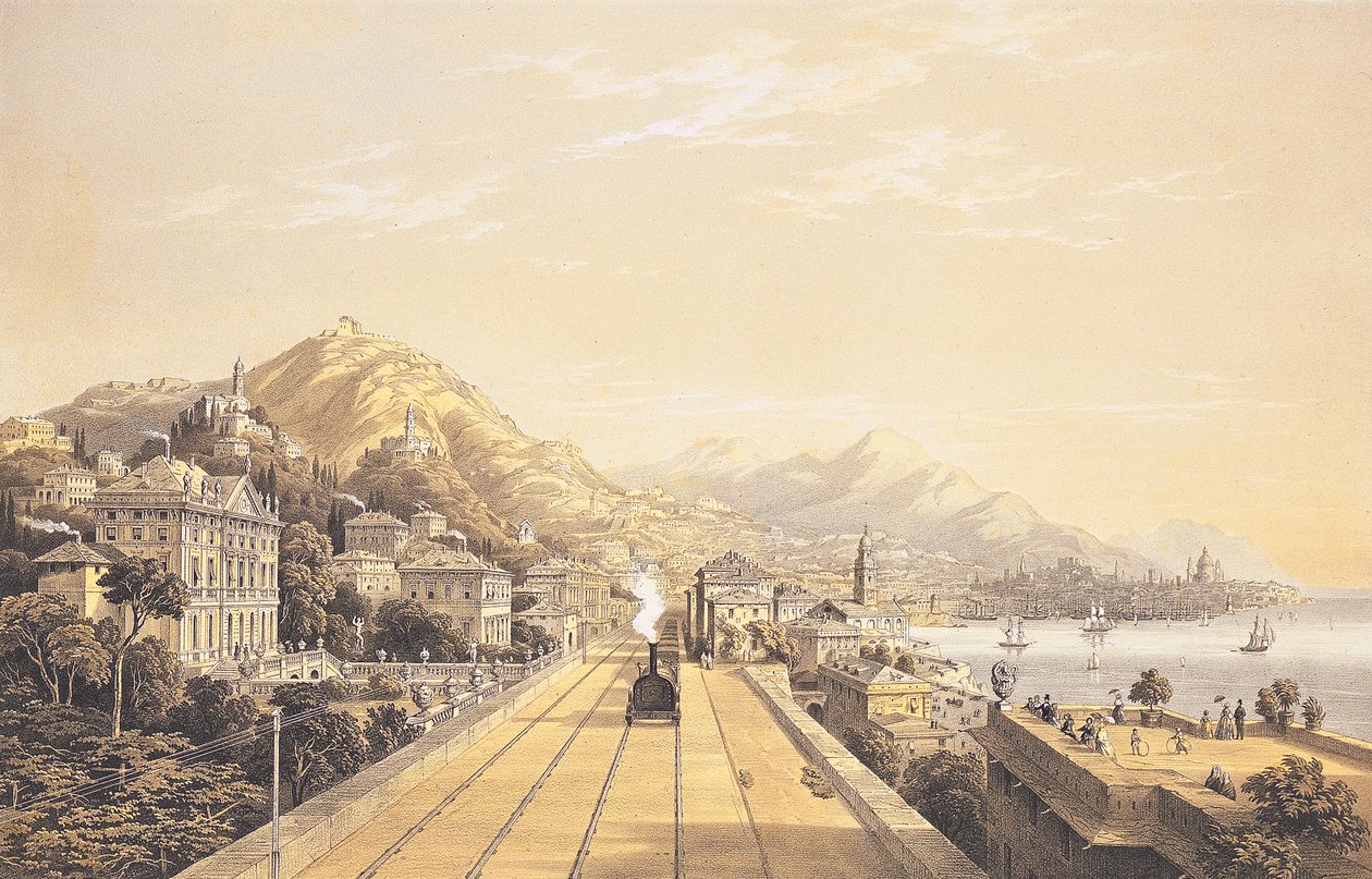 「トリノとジェノヴァの間の鉄道の景色」、1853年からの口絵 作： カルロ・ボッソリ