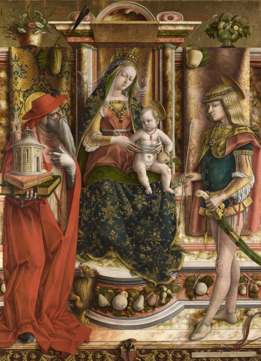 La Madonna della Rondine、1490年以降（木の上の油と卵のテンペラ） 作： カルロ・クリヴェッリ