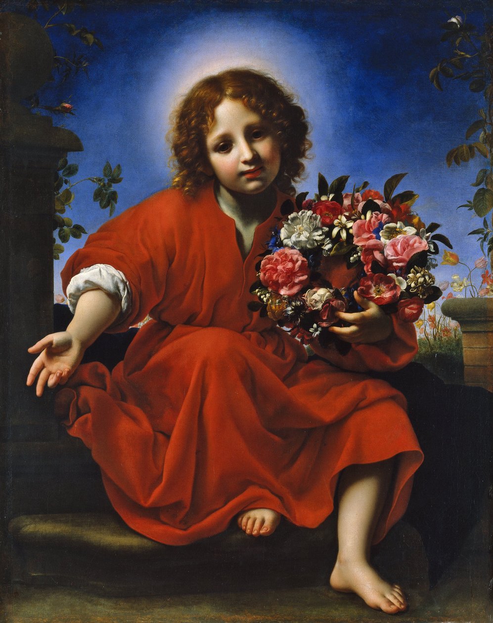 スペイン語  El Niño Jesús con una corona de flores 花輪をつけた幼子キリスト 作： カルロ・ドルチ