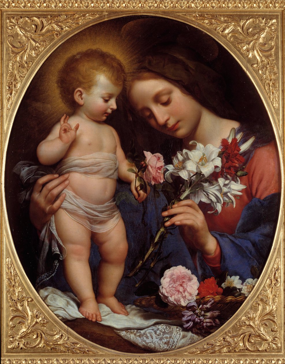 ユリを抱く聖母像 カルロ・ドルチ（1616-1686）の絵画 1642年 日0,79x0,65 m モンペリエ、ファーブル美術館 作： カルロ・ドルチ