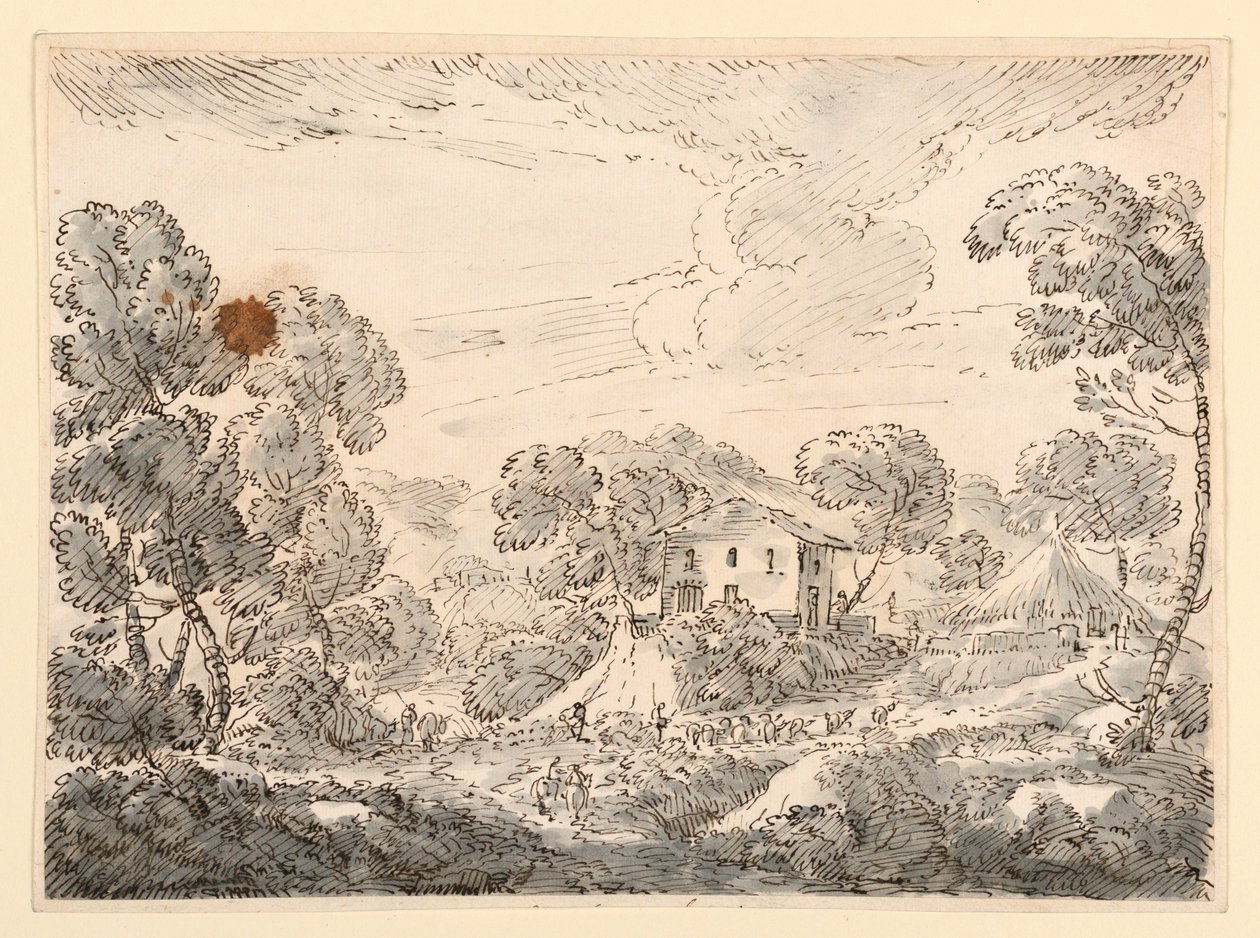 デッサン、「ウッディ・カントリーの農民の住居」、1750-1770年 作： カルロ・マルキオーニ