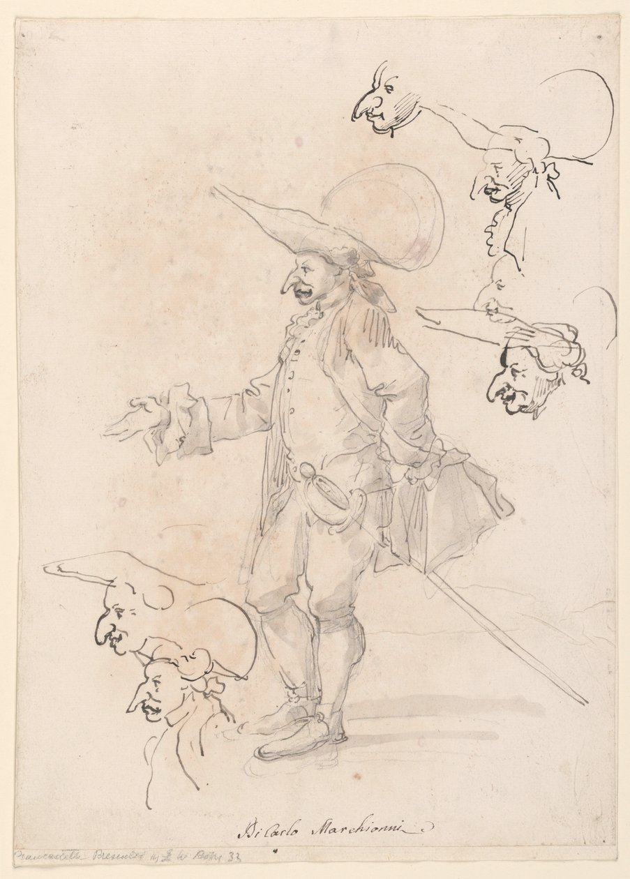 素描、風刺画、1725-75年頃 作： カルロ・マルキオーニ