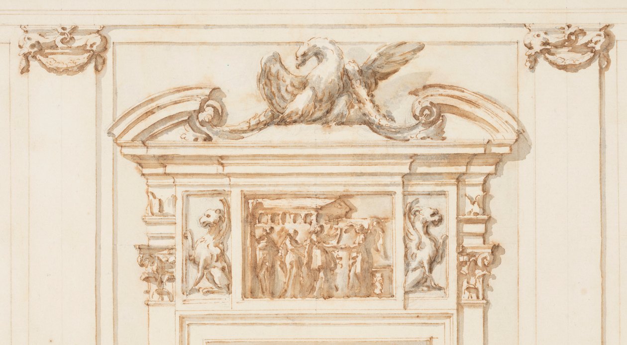 イタリア、ローマ、ヴィッラ・アルバーニの大ギャラリー、北門の設計図、1755-56年 作： カルロ・マルキオーニ
