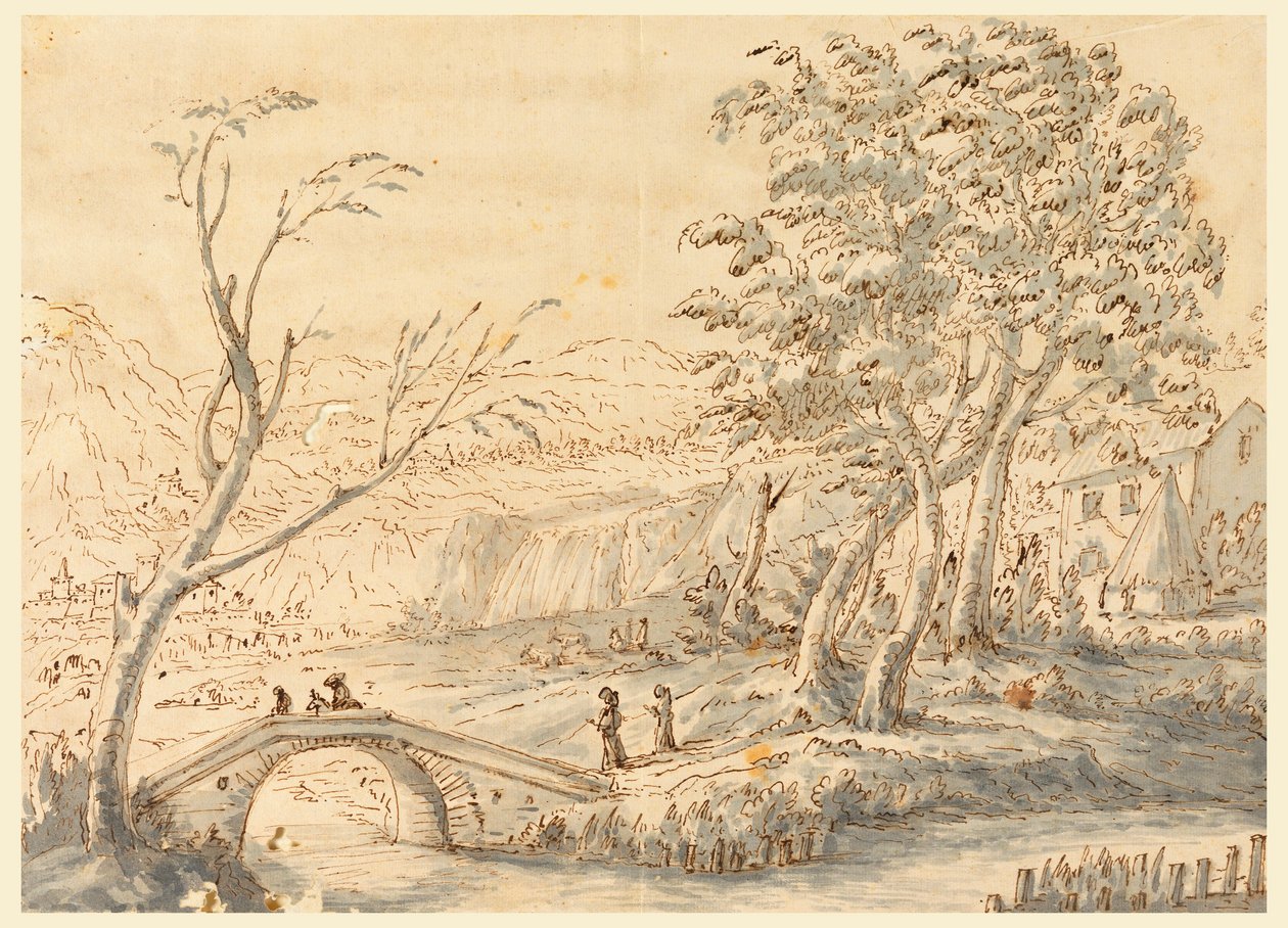 素描《橋のある風景》1770-1786年 作： カルロ・マルキオーニ