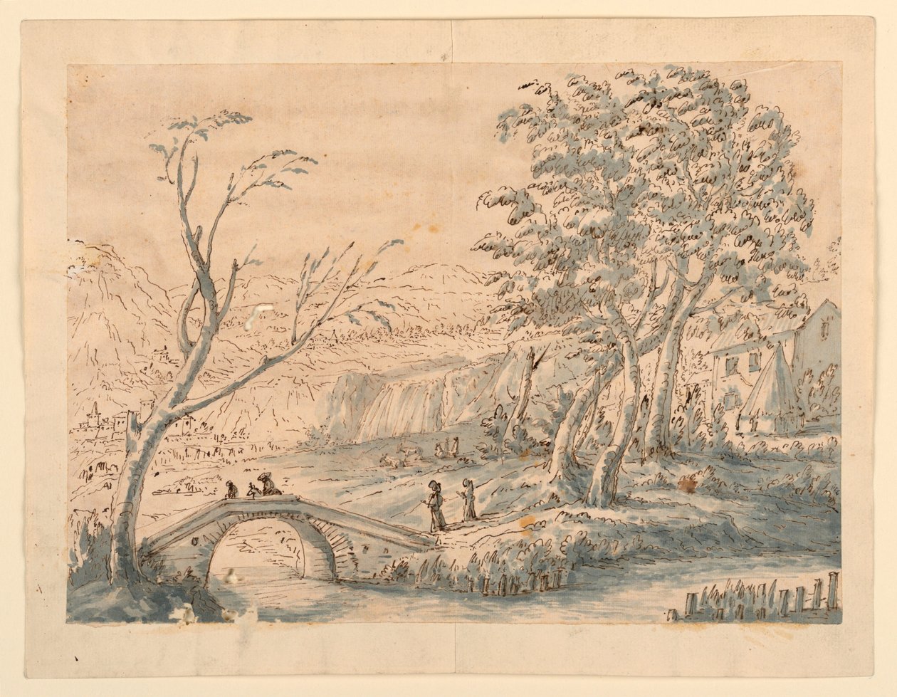 素描《橋のある風景》1770-1786年 作： カルロ・マルキオーニ