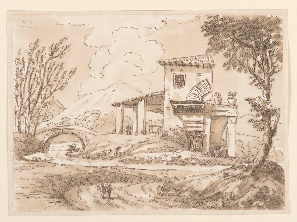 素描《別荘のある風景》1750-60年 作： カルロ・マルキオーニ