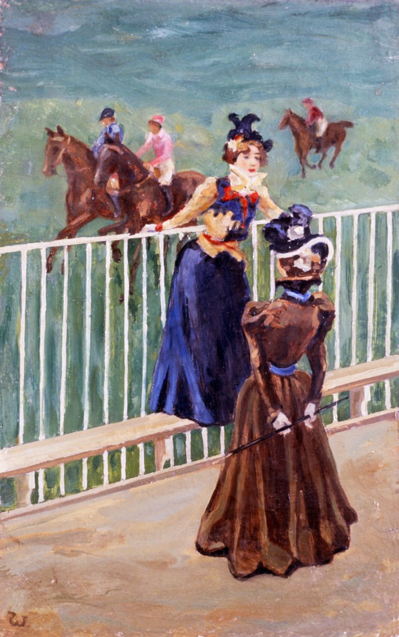 パリ、競馬場で、Carlo Wostry (1865-1943) 作、キャンバスに油彩、55x35 cm 作： カルロ・ウォストリー