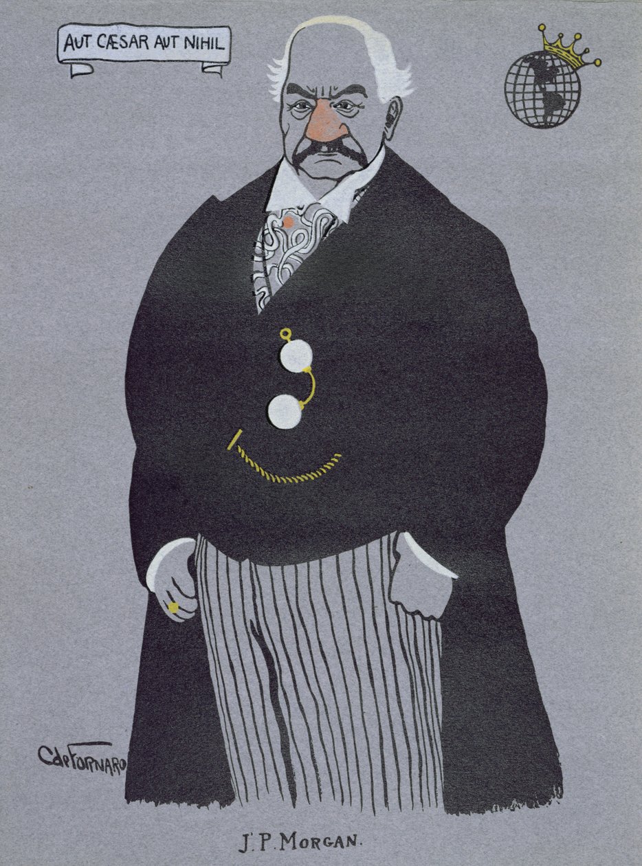 ジョン・ピアポント・モーガン (1837-1913) の似顔絵、「アメリカの億万長者」より 作： カルロデフォルナロ
