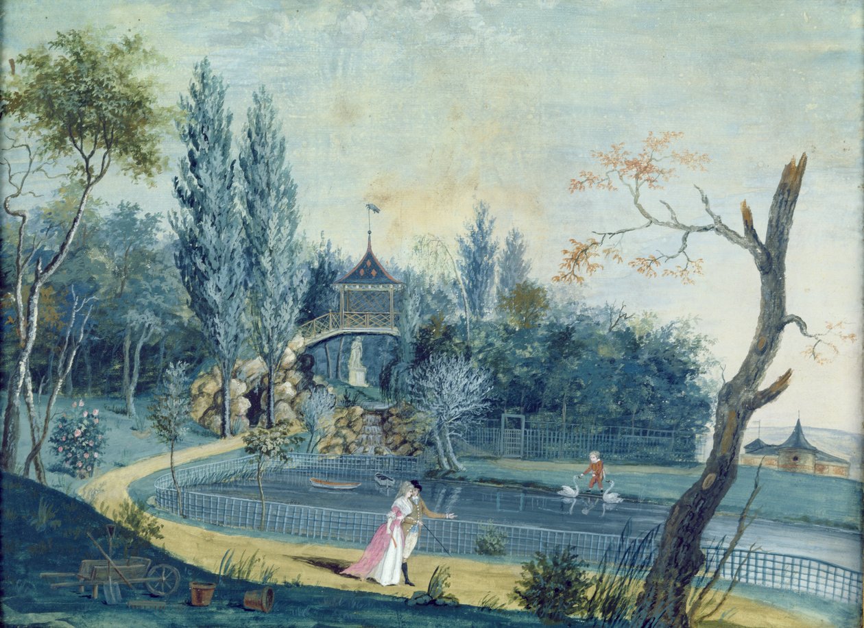 ルレイシーの公園にある湖と中国のパビリオン、1754-93年 作： ルイ・カロギス・ディ・カルモンテル