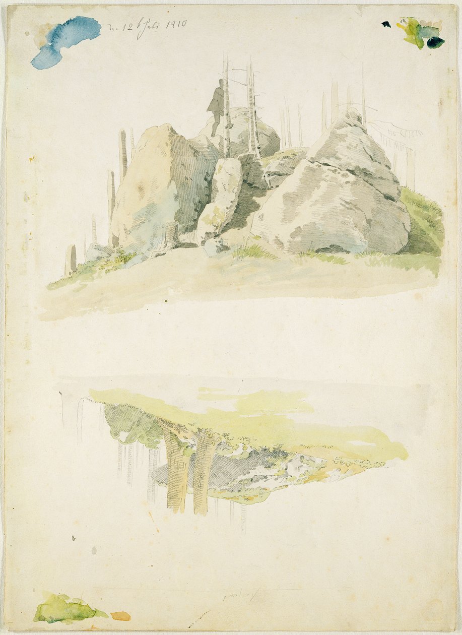 Rock and Tree：Two Studies、18th July 1810（トイレと紙に鉛筆） 作： カスパー・デイビッド・フリードリッヒ