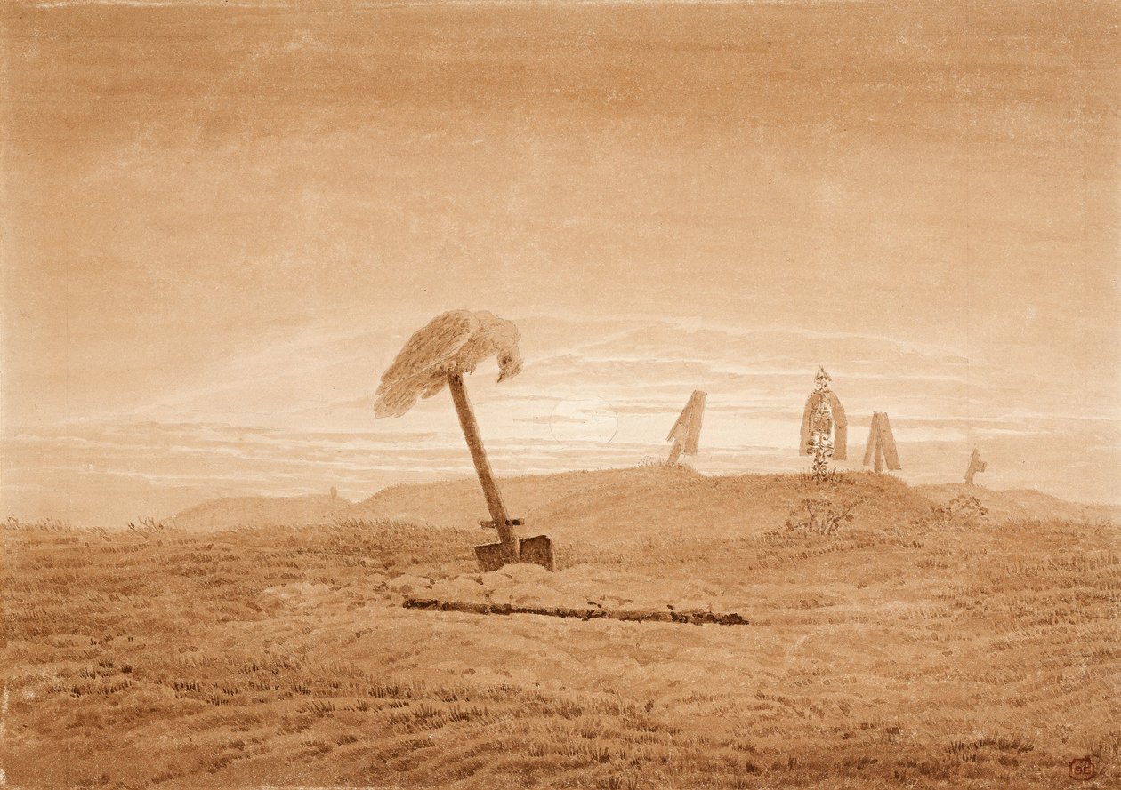 墓のある風景、c。 1835-1837 作： カスパー・デイビッド・フリードリッヒ
