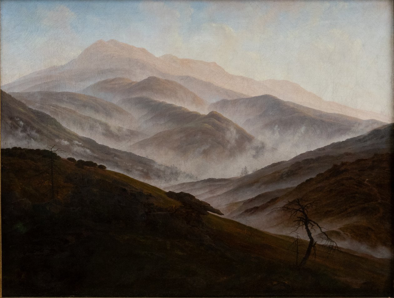 ドイツ語：Riesengebirgslandschaft mit aufsteigendem Nebel 立ち上がる霧の巨大な山の風景 作： カスパー・デイビッド・フリードリッヒ