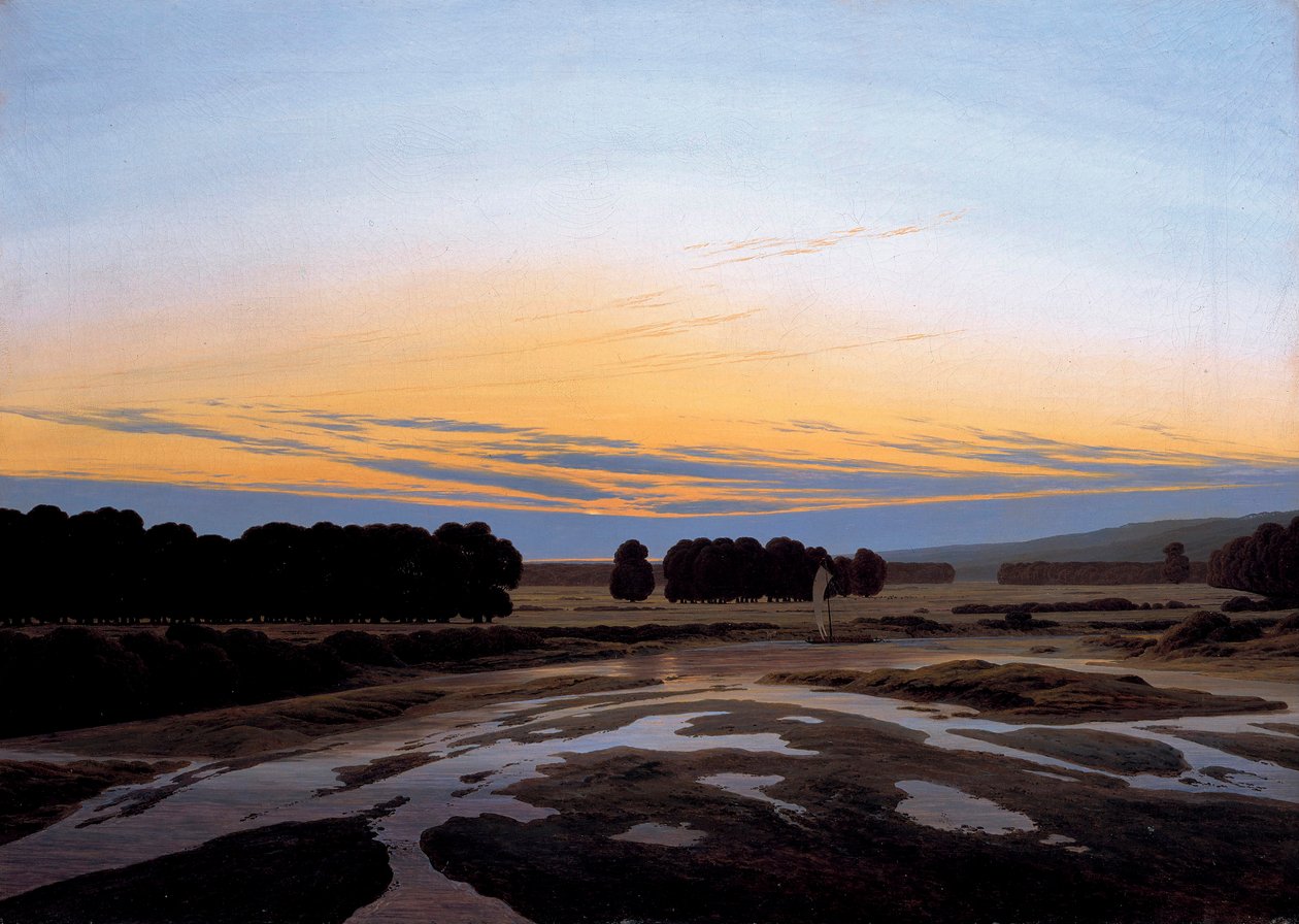 "La grande reserve pres de Dresde, Allemagne" （ドレスデン近郊の大保護区） カスパー・ダヴィッド・フリードリヒ（1774-1840）の絵画 Dim 73,5x103 cm 油彩・キャンバス 1832 ドレスデの州立美術館 作： カスパー・デイビッド・フリードリッヒ