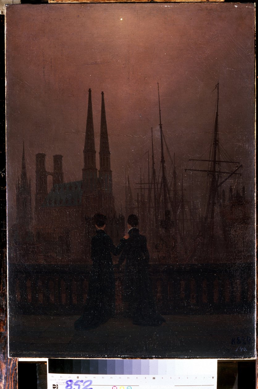 「「港または姉妹の夜」」（港の夜（姉妹））カスパー・ダーヴィト・フリードリッヒ（1774-1840）による絵画（1818-1820）Dim. 74x52 cmエルミタージュ美術館、サンクトペテルブルク 作： カスパー・デイビッド・フリードリッヒ