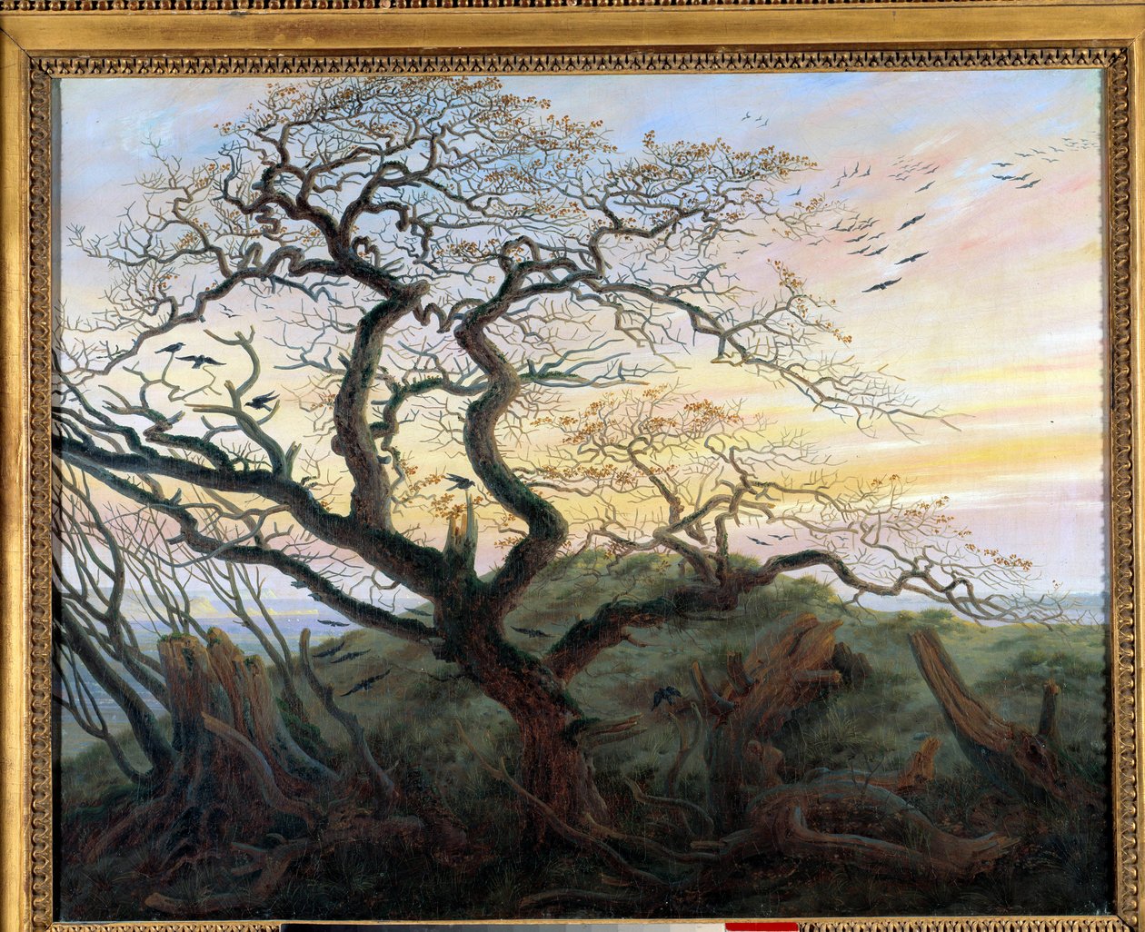 カラスのいる木」。フリードリヒ・カスパー・ダヴィッド（1774-1840）の絵画 作： カスパー・デイビッド・フリードリッヒ