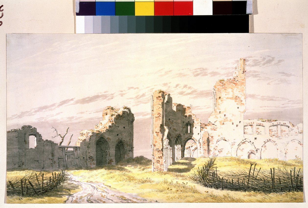 ""修道院の廃墟の眺め エルデンのエルデナ修道院) カスパー・ダーヴィト・フリードリッヒ作水彩画 (1774-1840) 19世紀 プーシキン美術館 モスクワ 作： カスパー・デイビッド・フリードリッヒ