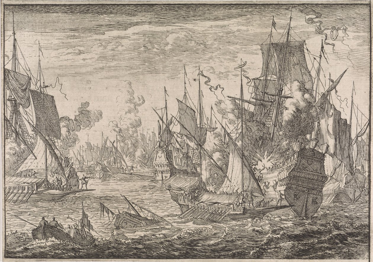 トルコの軍艦とマルタ騎士団のガレー船の間の海戦、1644 年 作： カスパー・ルイケン（帰属）