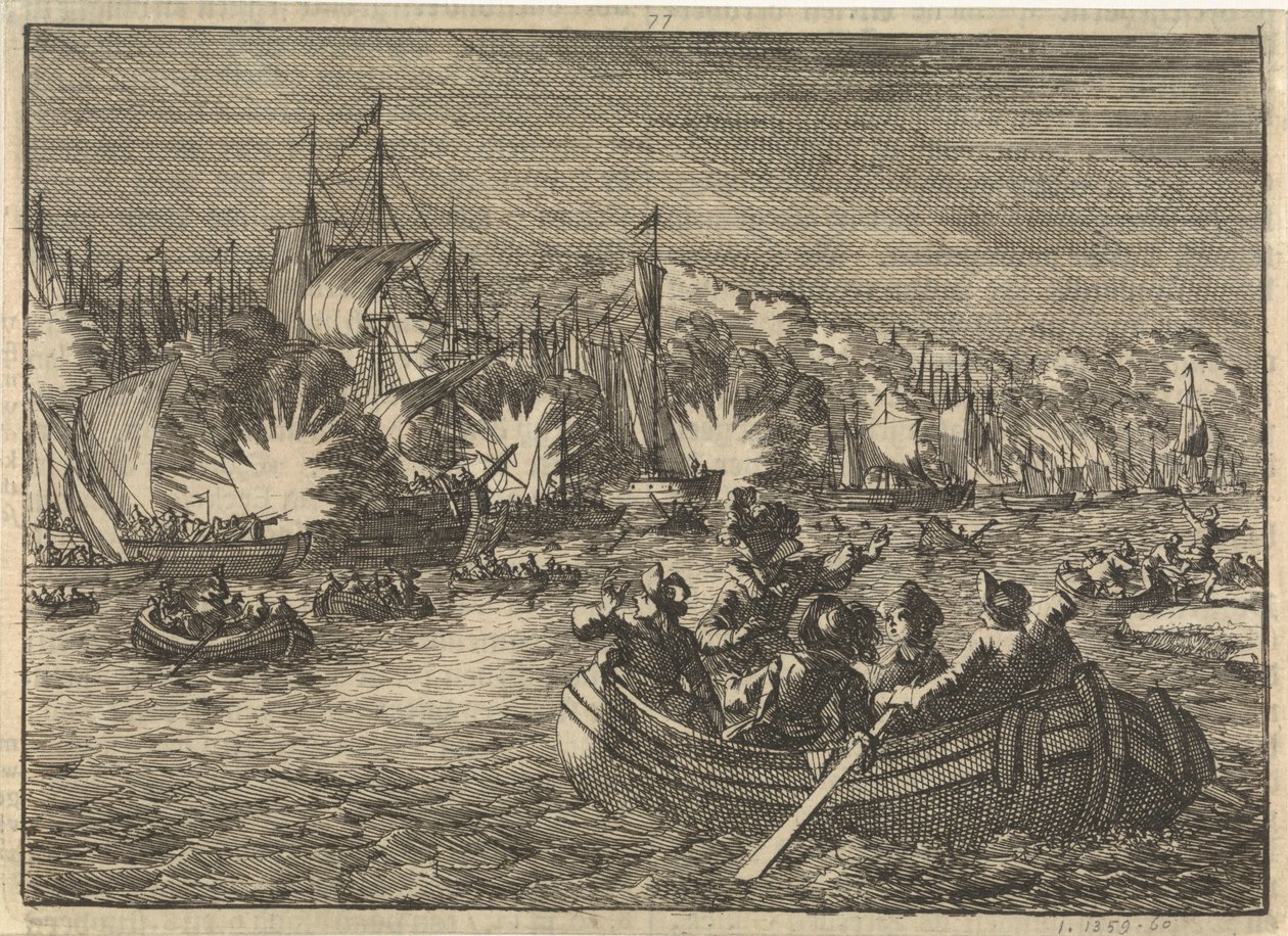 1631年、スヘルデのスペイン艦隊がオランダ人に捕らえられて燃やされた 作： キャスパー・ルイケン