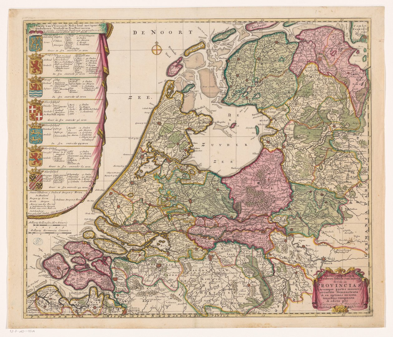 7 つの連合オランダ共和国の地図 それに属する遺伝子を持つオランダ連合の国カルテは、syn州に分かれています (...) / Exactissima Belgii Foederati tabula cum annexis divisa in provincias (...) (オブジェクトのタイトル) 作： Caspar Specht（おそらく）