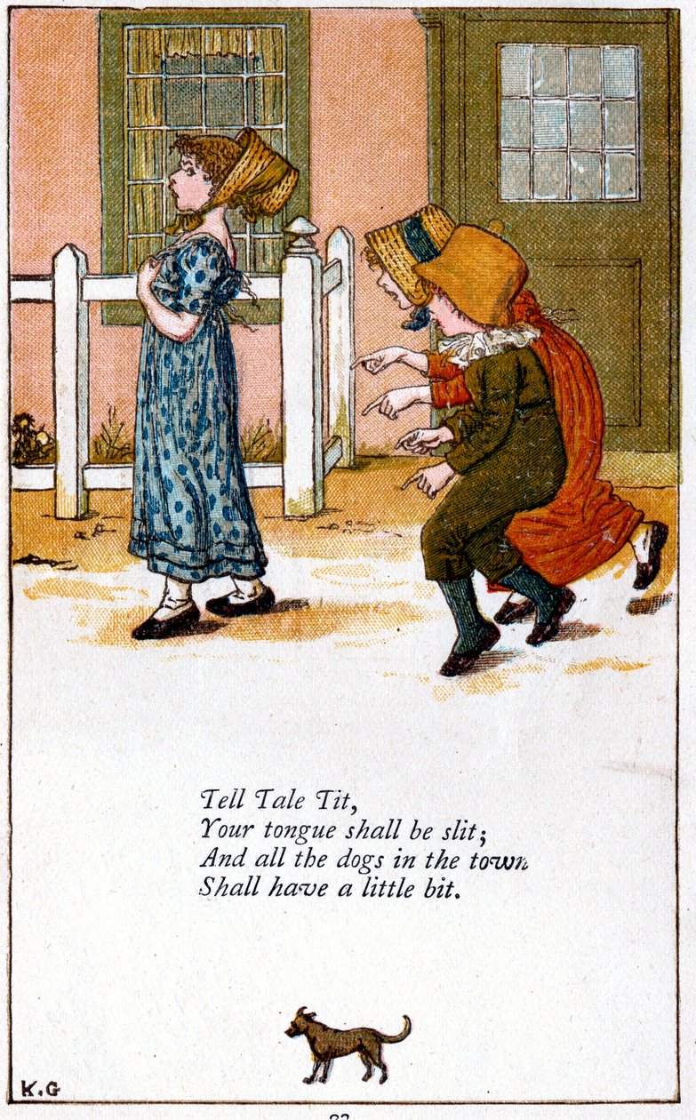 「Tell tale tityour tounge Shall beスリット」のイラスト、Kate Greenaway 1846-1901 作： キャサリン・グリーナウェイ