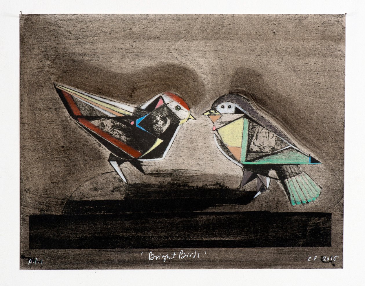 Bright Birds, 2014（モクリト・リトグラフ、手彩色） 作： キャシー・ピルキントン
