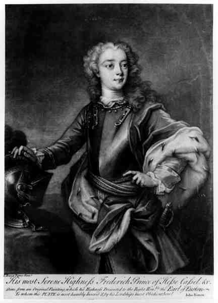フレデリック2世の肖像画（1720〜1785年）、ヘッセンカッセルのランドグレイブ、ジョンサイモン（1675-1715年）によって彫刻 作： カヴァリエーレカルロフランチェスコルスカ