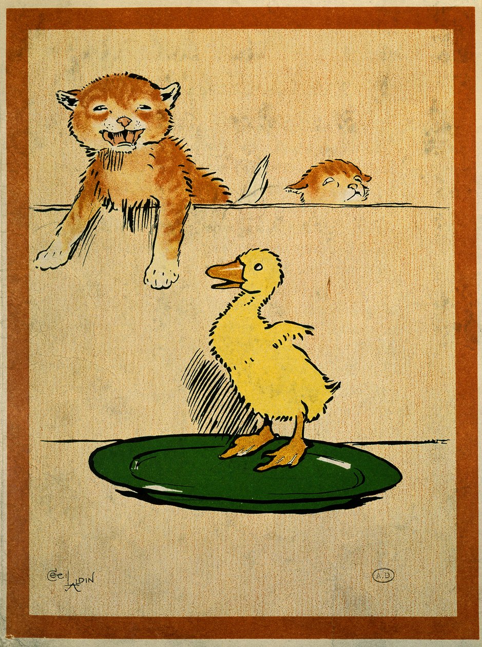 ネコとアヒルセシル・アルディン(1870-1935)によるドローイング。パリ、装飾美術 作： セシル・チャールズ・ウィンザー・アルディン