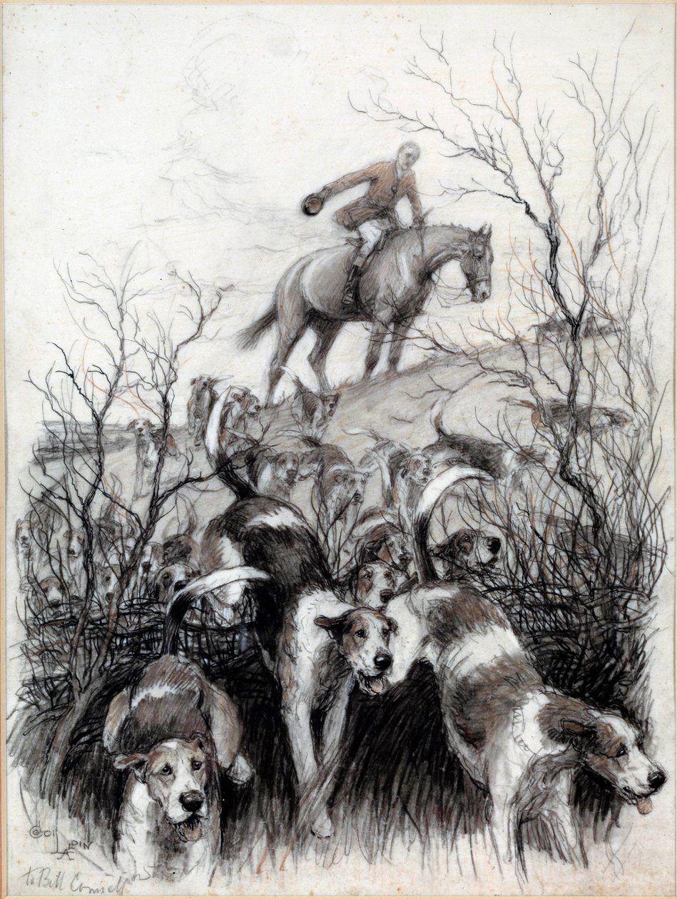 イギリスの狩猟風景。セシル・アルディン(1870-1935)による犬のデッサン 19世紀 個人蔵 作： セシル・チャールズ・ウィンザー・アルディン