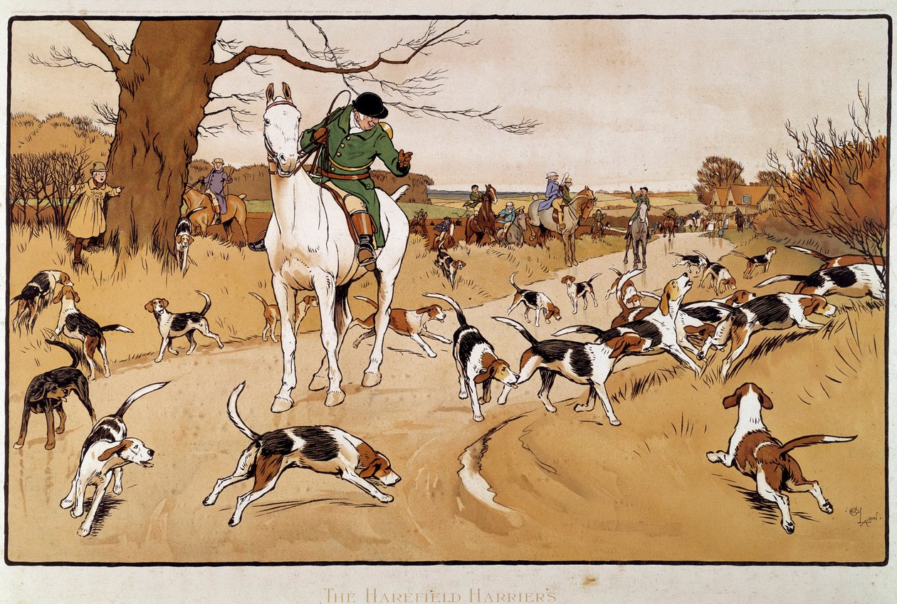 狩りをする野ウサギセシル・アルディン（1870-1935）の水彩画
