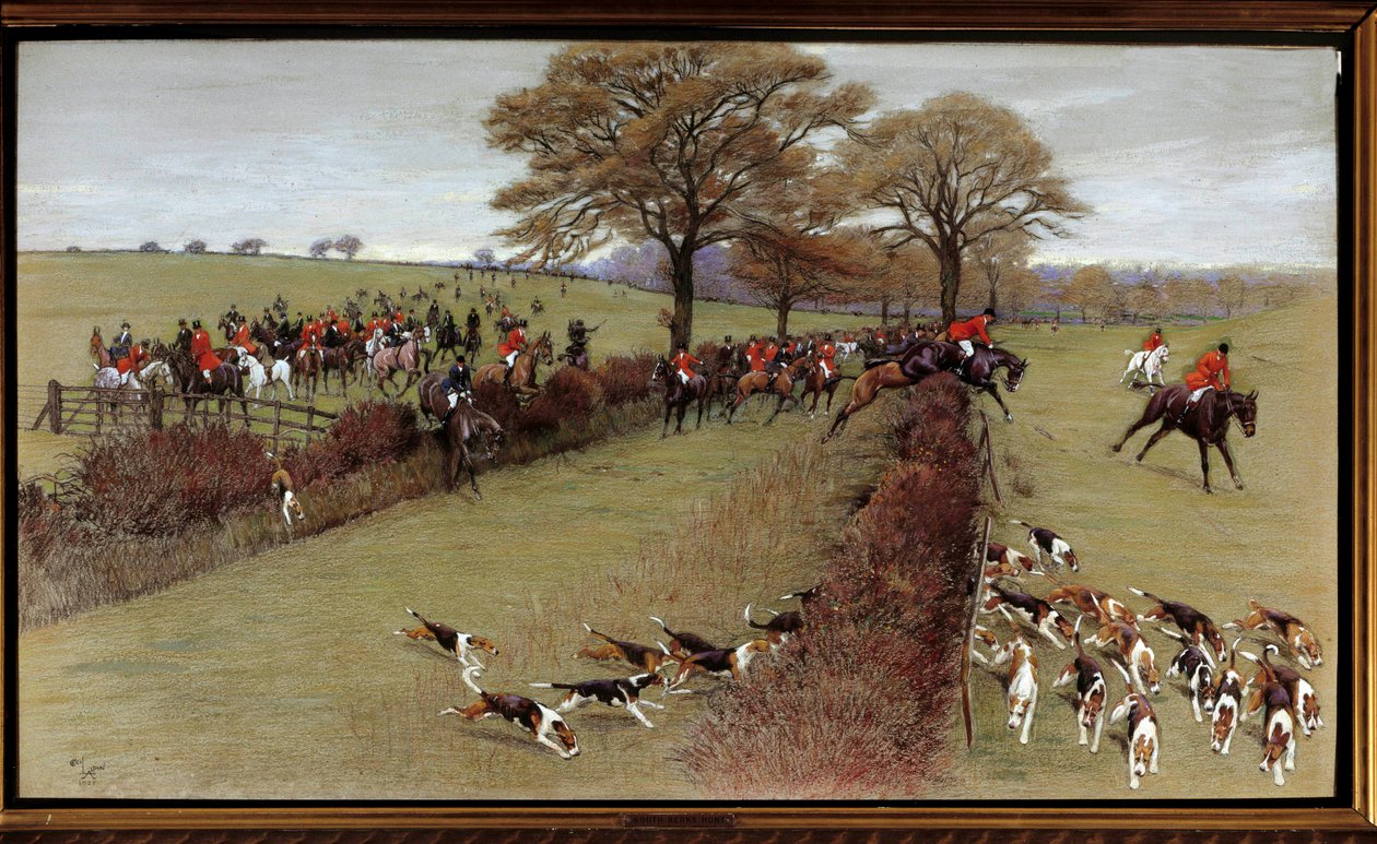 サウス・バークスの狩猟風景 セシル・アルディン(1870-1935)の水彩画 19世紀 個人蔵 - Hunting scene, South Berks