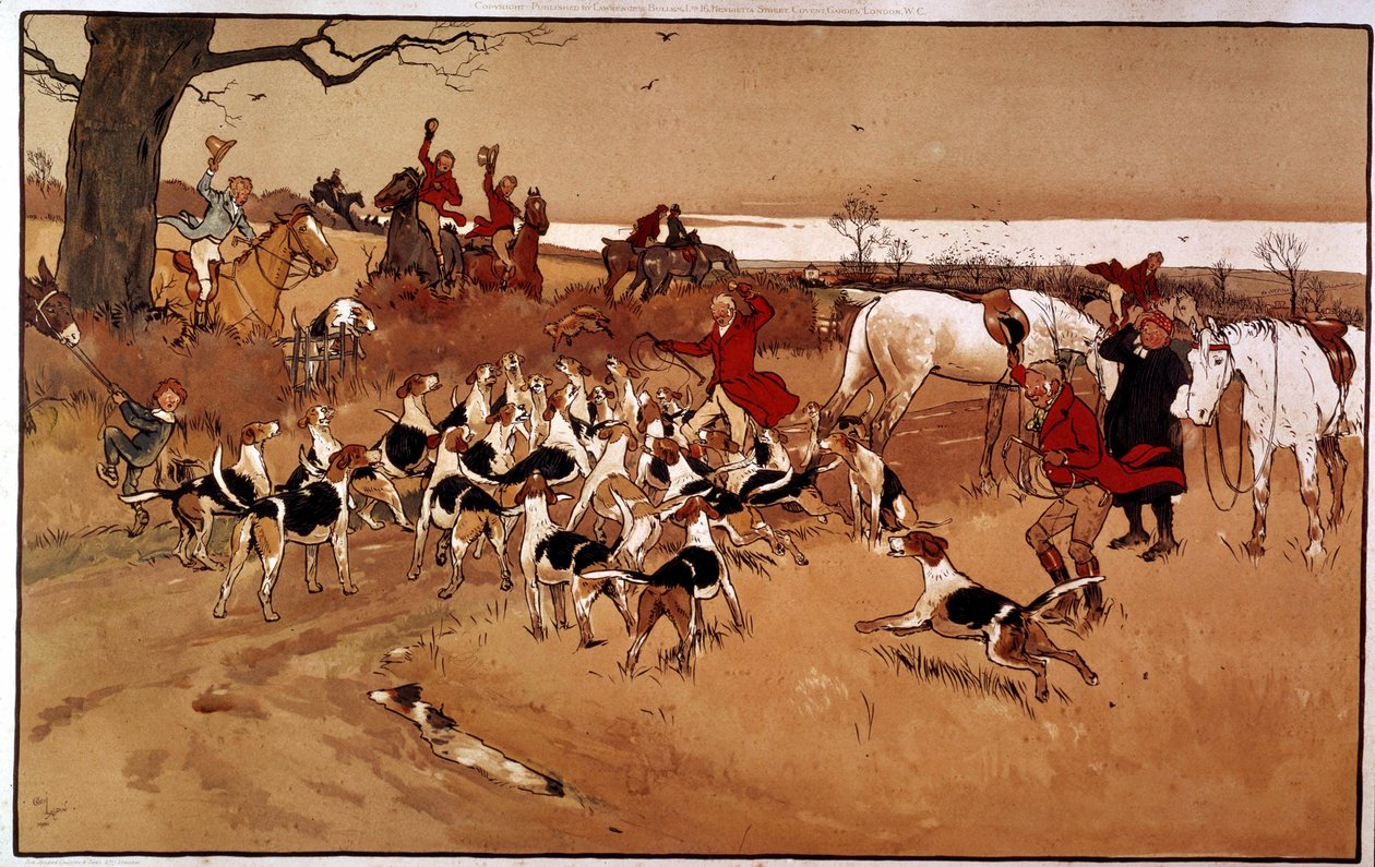 狩猟のシーンは、射撃。イギリスのセシル・アルディン（1870年〜）の版画。Coll.部分 作： セシル・チャールズ・ウィンザー・アルディン