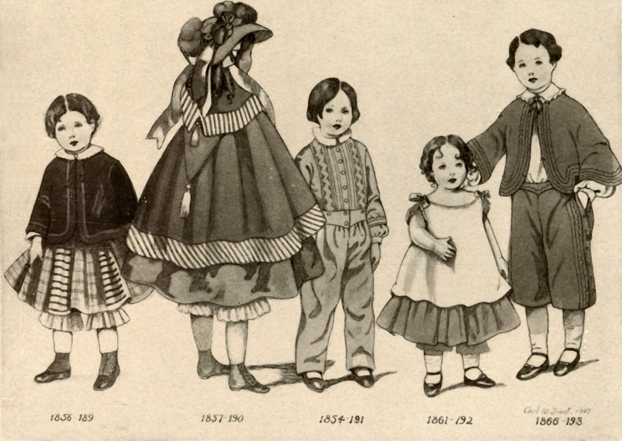 1850-1860、1907、1937年の子供服。 作： セシル・W・トラウト