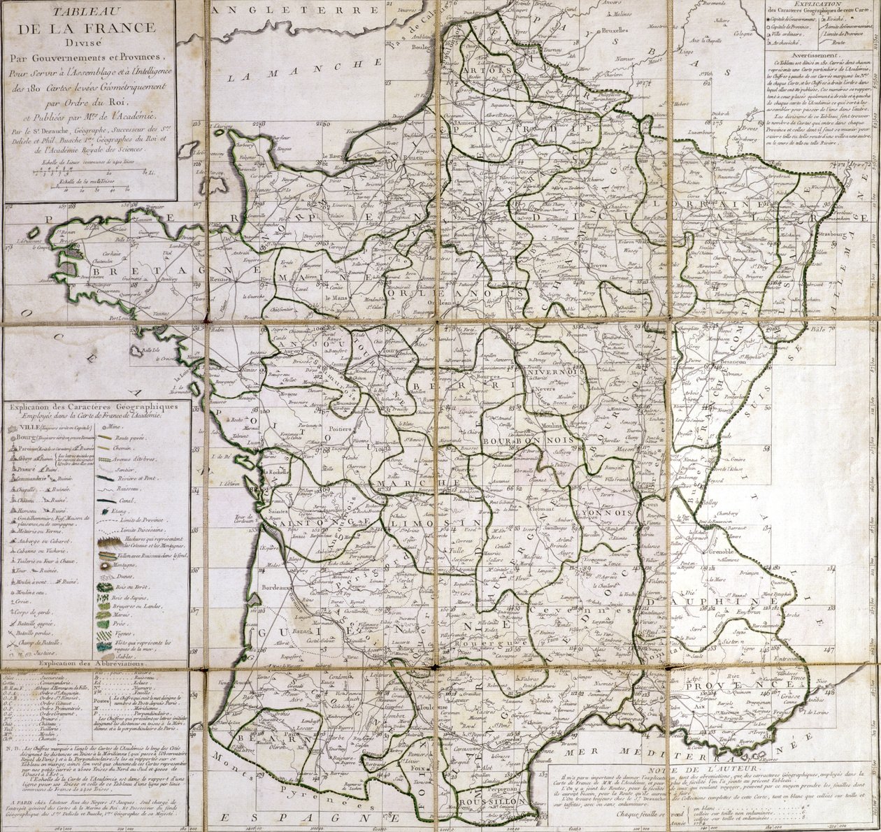 地方に分けられたフランスの地図 作： セザール・フランソワ・カッシーニ・ド・テューリー