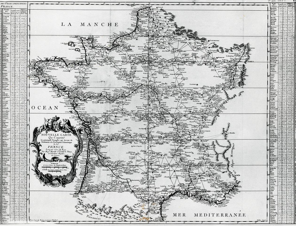 ジョヴァンニ・ドメニコ・マラルディ（1709-1788）とセザール＝フランソワ・カッシーニ・ド・トゥリーまたはカッシーニ3世（1714-1784）によるフランスの地図です。 作： セザール・フランソワ・カッシーニ・ド・テューリー