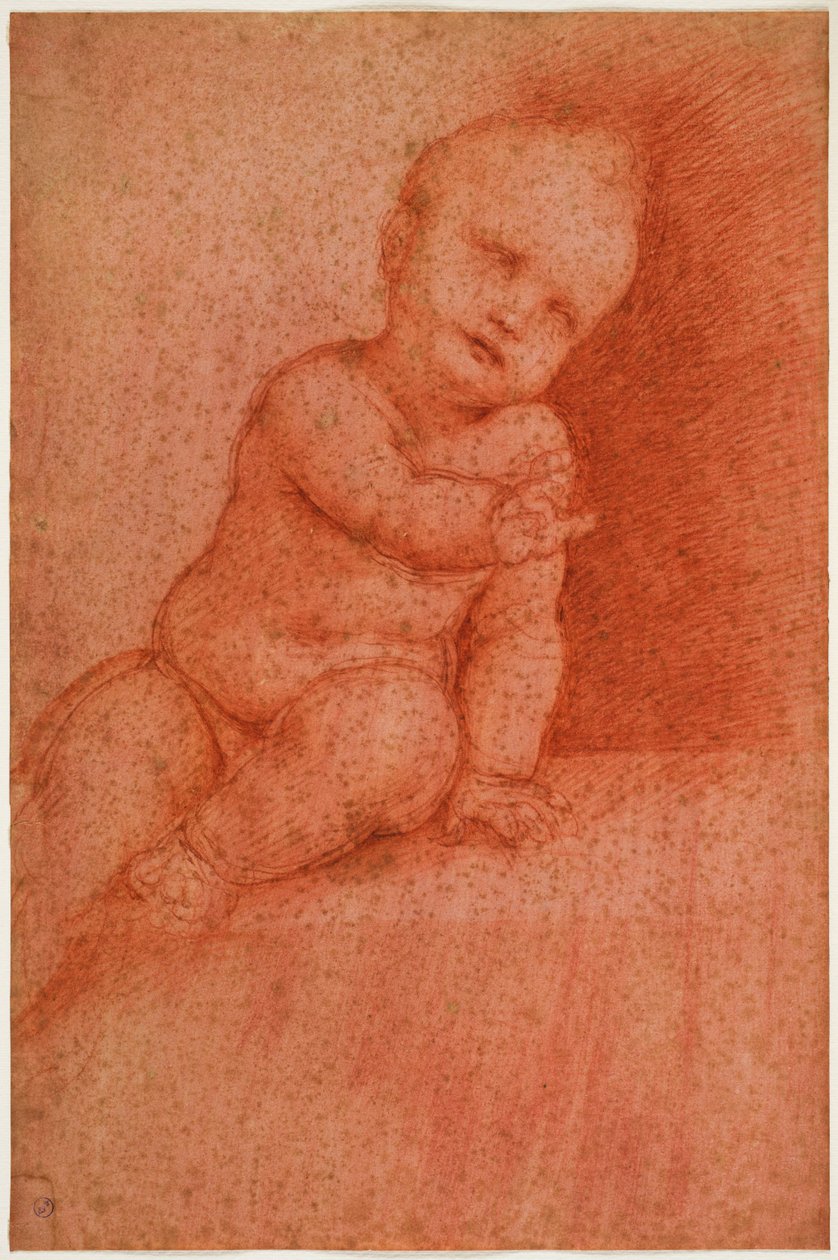 putto（イエス・ザ・ブレッシング・チャイルド）の研究、16世紀初頭（赤い準備された紙の上の血） 作： チェザーレダセスト