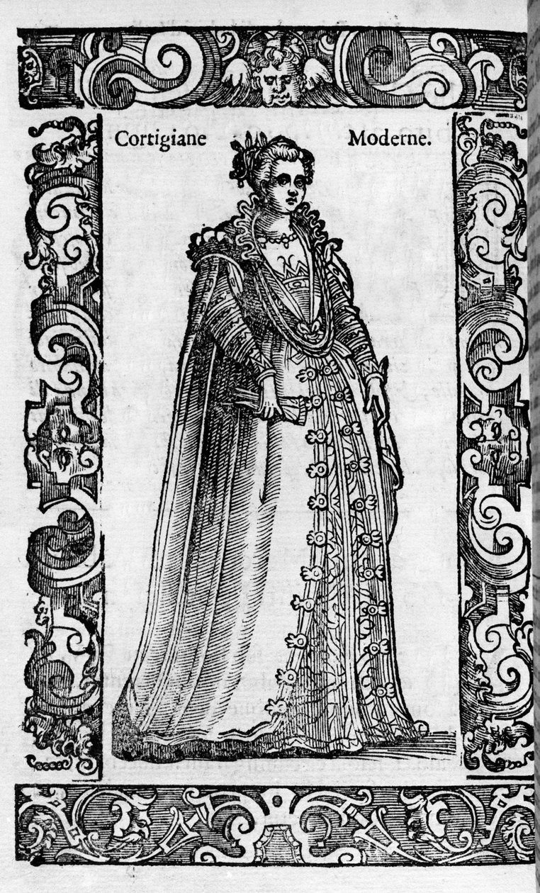 ルネッサンス：16世紀のローマの宮廷女官。チェーザレ・ヴェチェッリオ著「近代および古代の衣装」より抜粋 作： Cesare（attr。To）Vecellio