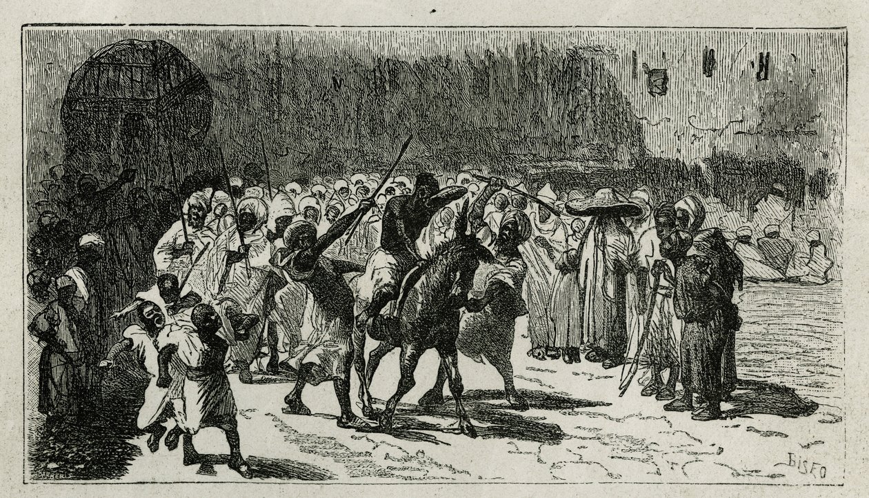 C.Biseoのエングレーヴィングで、Edmondo de Amicisの「Le Maroc」という物語を説明するために描かれたもので、1875年にEdouard Chartonの指揮のもと「tour du monde」に掲載された。 作： チェザーレビセオ