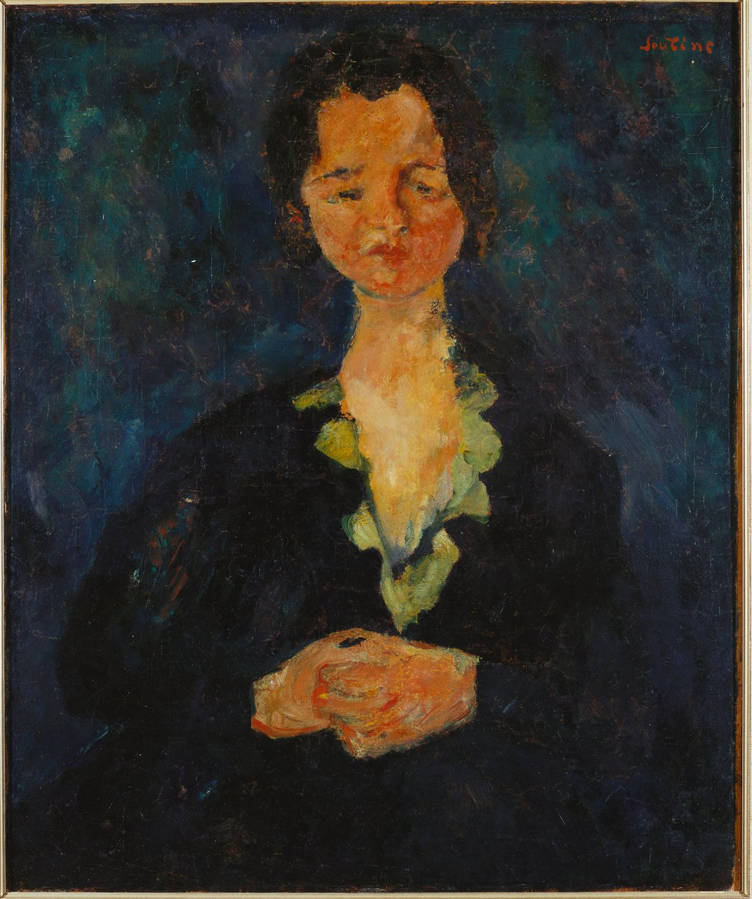 青い背景の女性の肖像、1927 作： Chaim Soutine