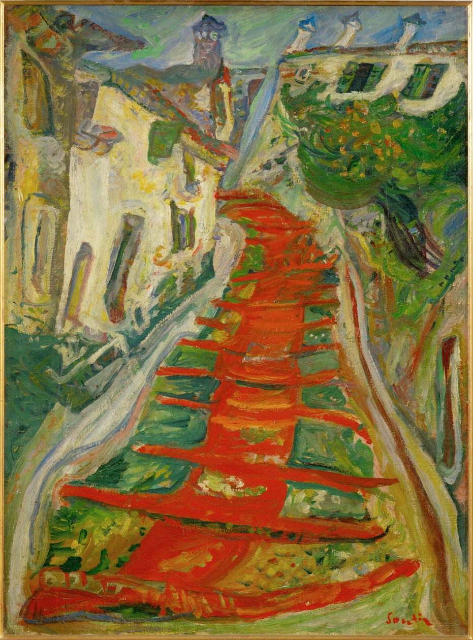 カーニュの赤い階段（キャンバスに絵画） 作： Chaim Soutine