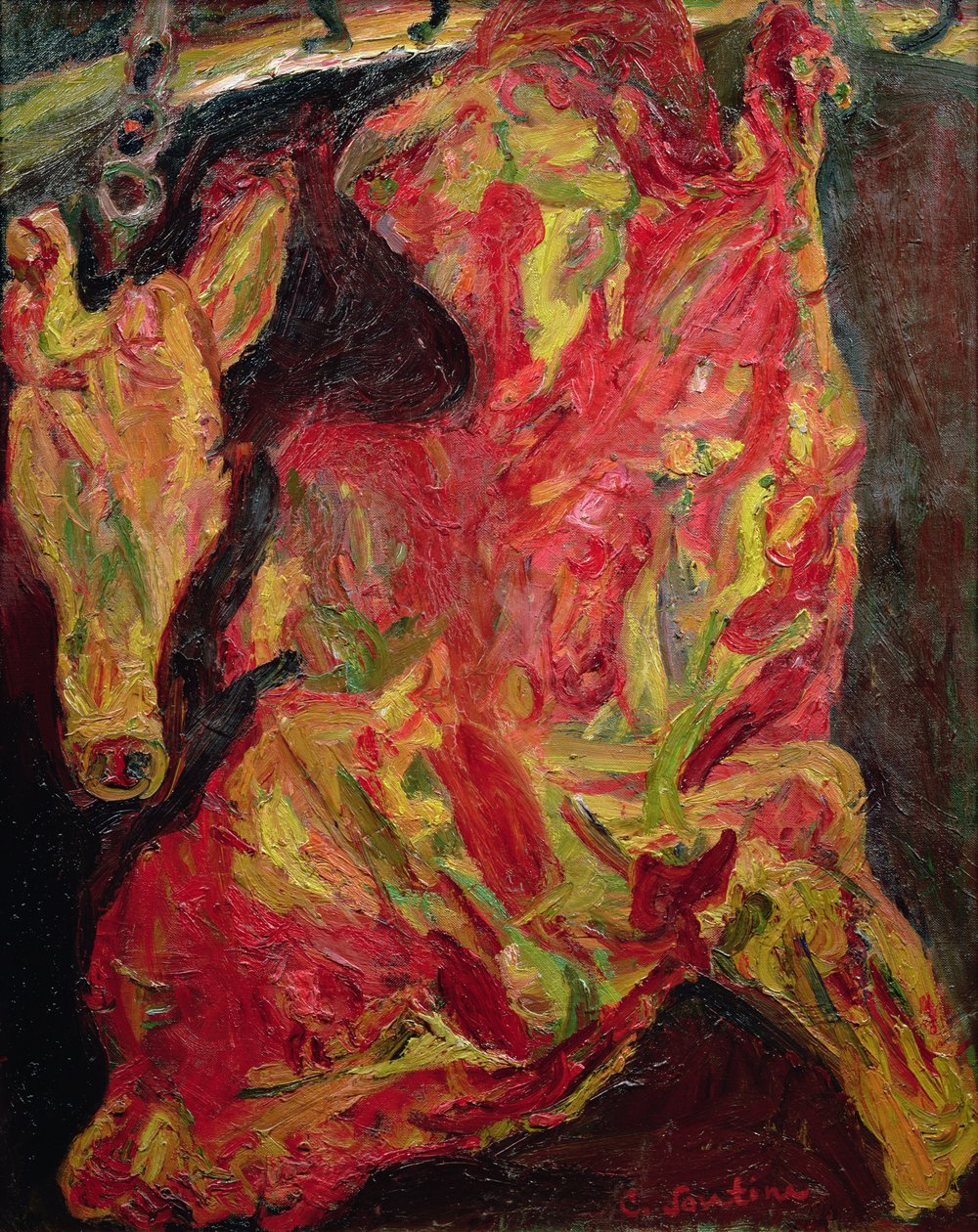 1925年の牛肉と子牛の頭の側面 作： Chaim Soutine