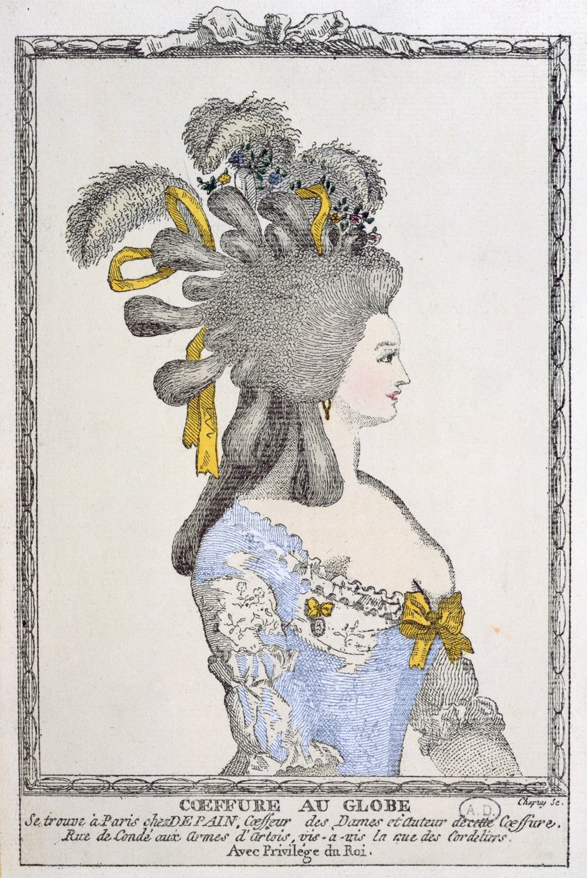 Coiffure au Globe、1780年頃（カラー彫刻） 作： チャプイ