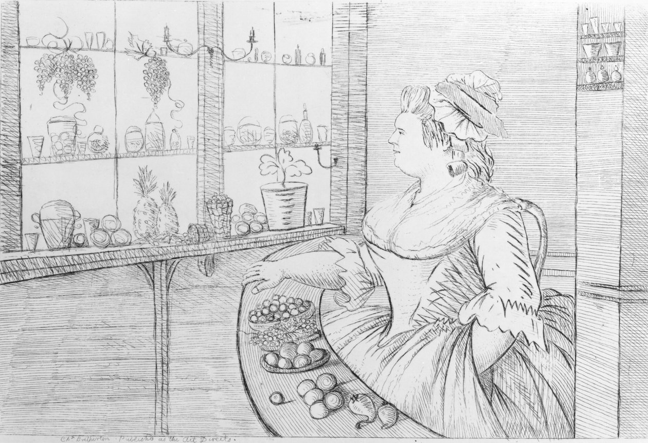 1783年、ポールモールのショップにいるウェルチェ夫人 作： チャールズ・ブレザートン